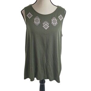 Banana Republic Womens Size L Green Sleeveless Tank Top Embroidered Embellished